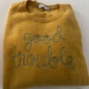 Lingua Franca Good Trouble Mustard Cashmere Sweater